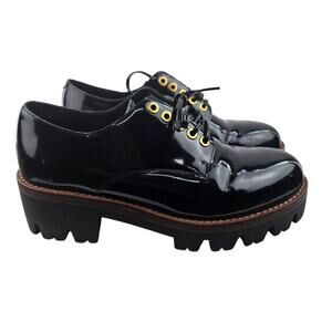 Jeffrey Campbell Trevor Oxford Shoes Womens 6 Black Patent Leather Lug Sole Prep